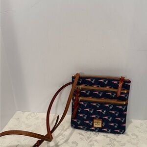 Dooney & Bourke  NFL Patriots Navy and Brown Crossbody with Logo